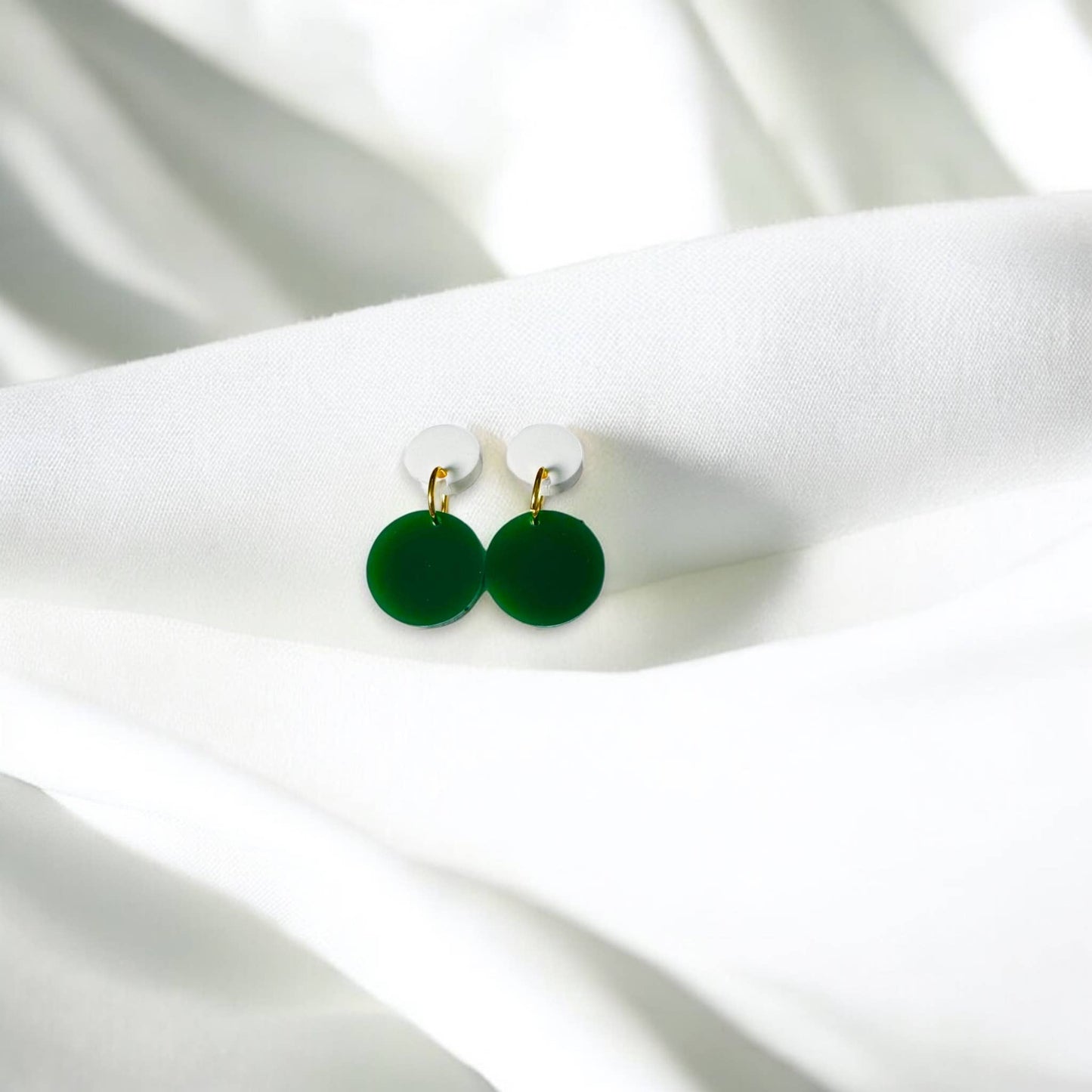 Green & White Acrylic Game Day Earrings: Small Circles