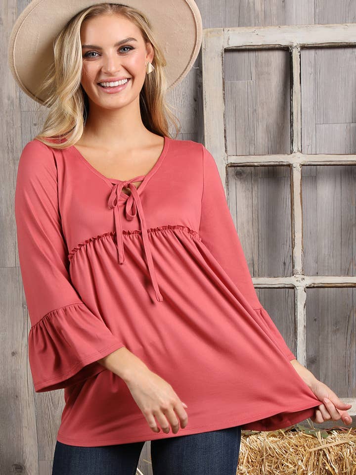 3/4 Sleeve with Neck String Detailed Top (multiple color choices)