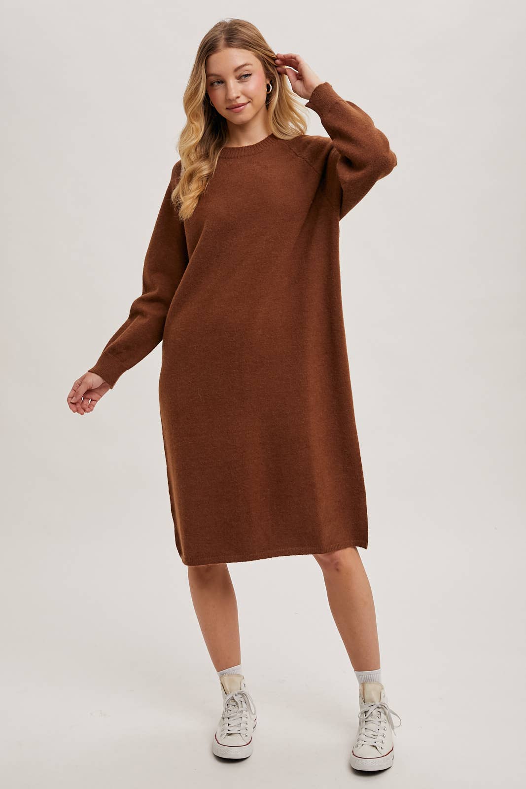 Basic Knit Sweater Midi Dress (Beige)