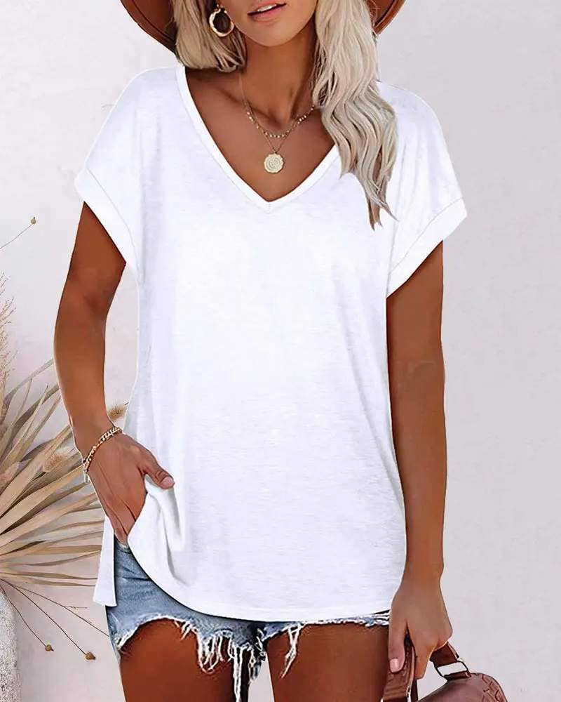 Batwing sleeve split hem basic t shirt (black)