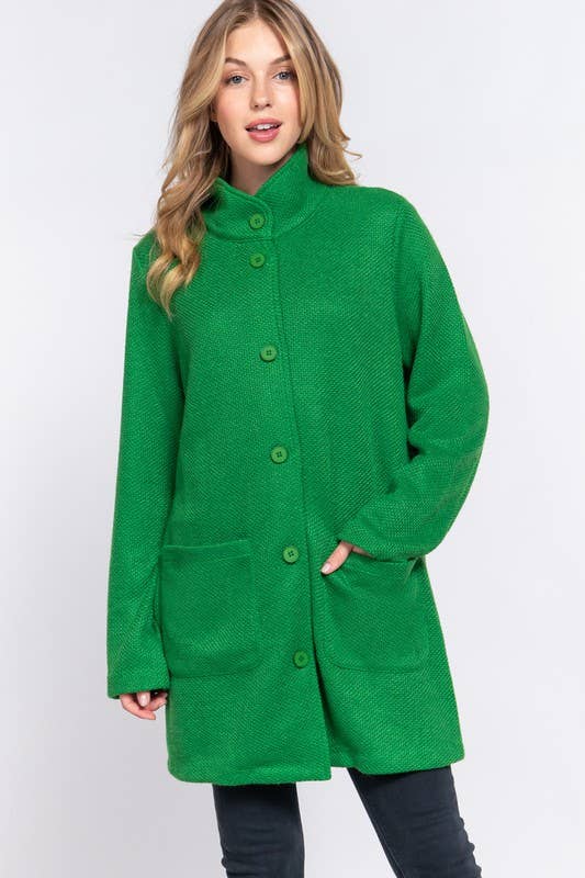 Long Sleeve High Neck Button Down Coat
