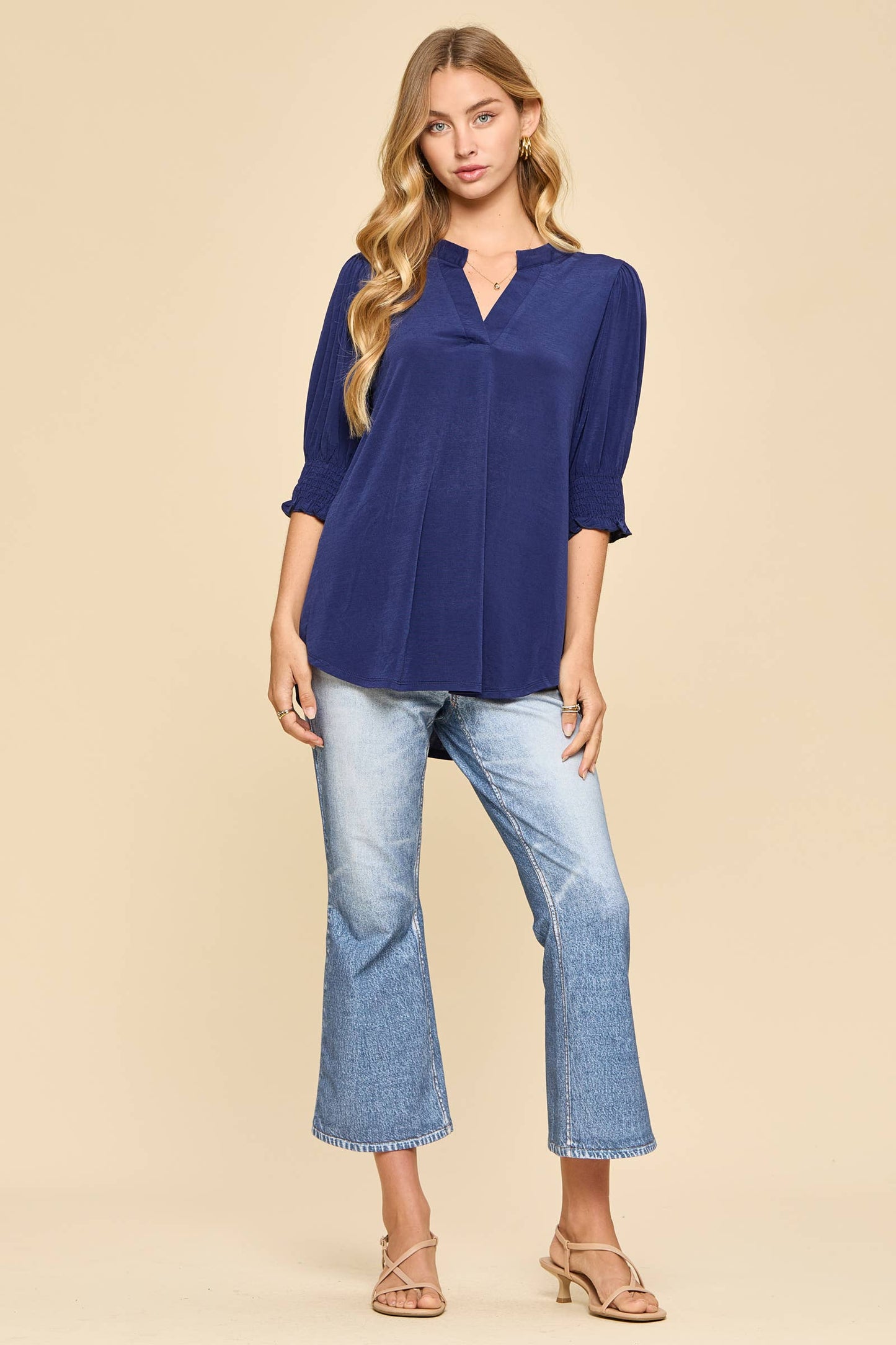 Smocked 3/4 Sleeve Lizzy Top
