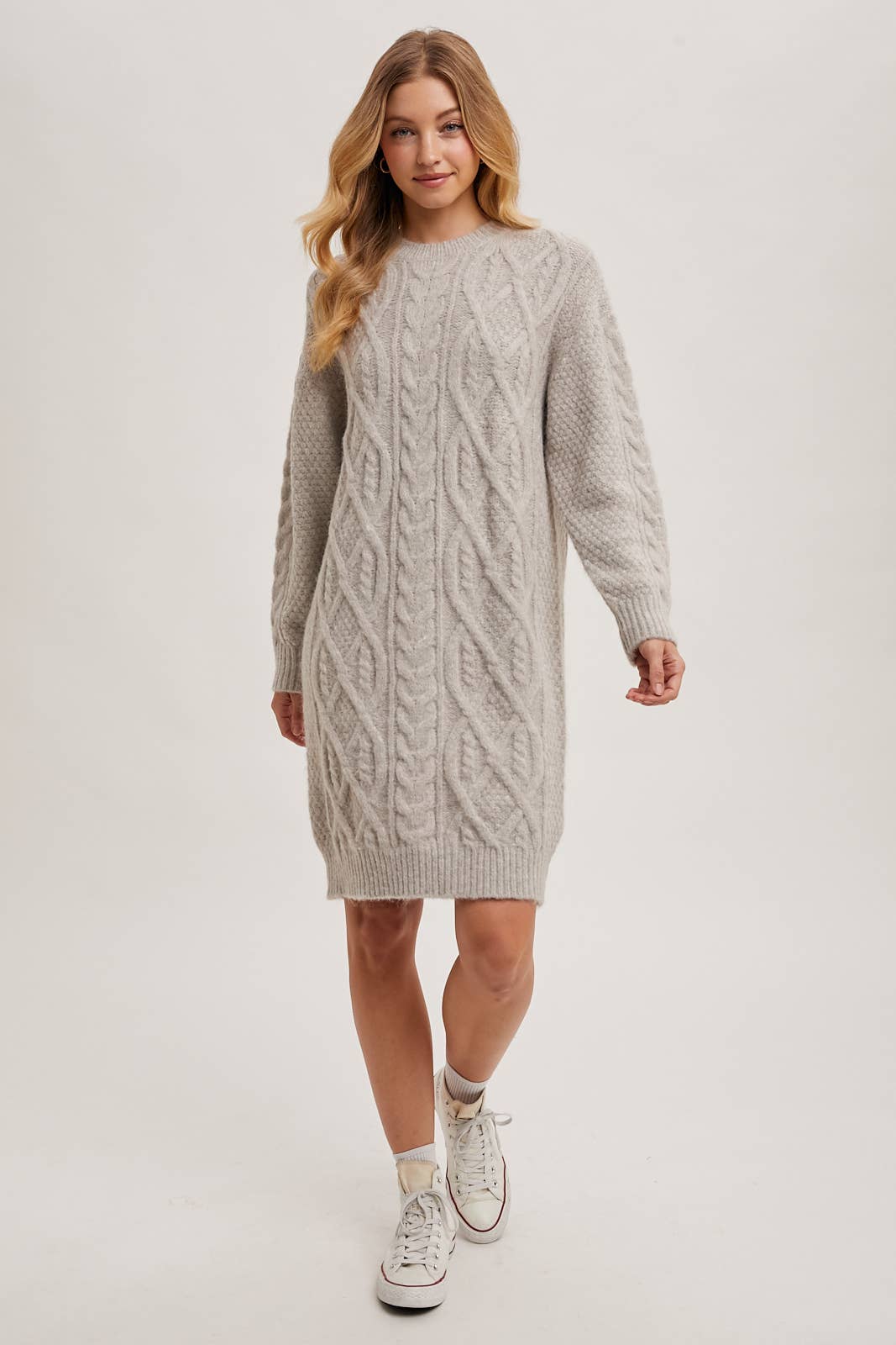 Cable Knit Sweater Midi Dress (Birch)