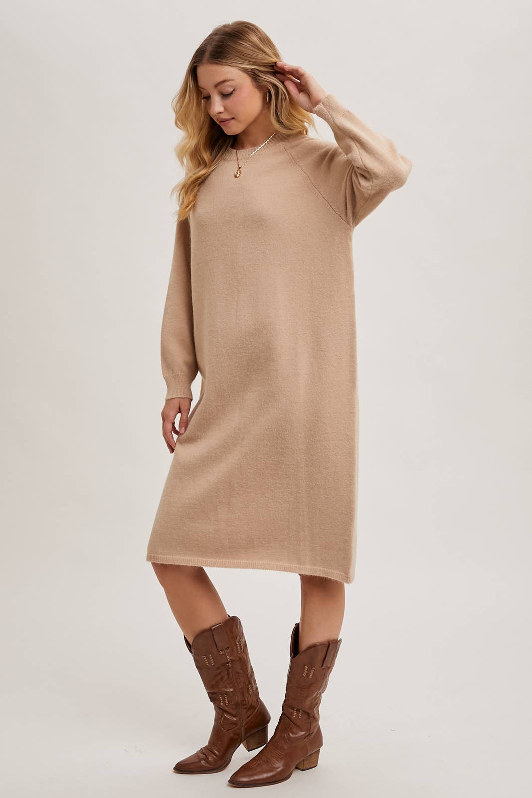 Basic Knit Sweater Midi Dress (Beige)