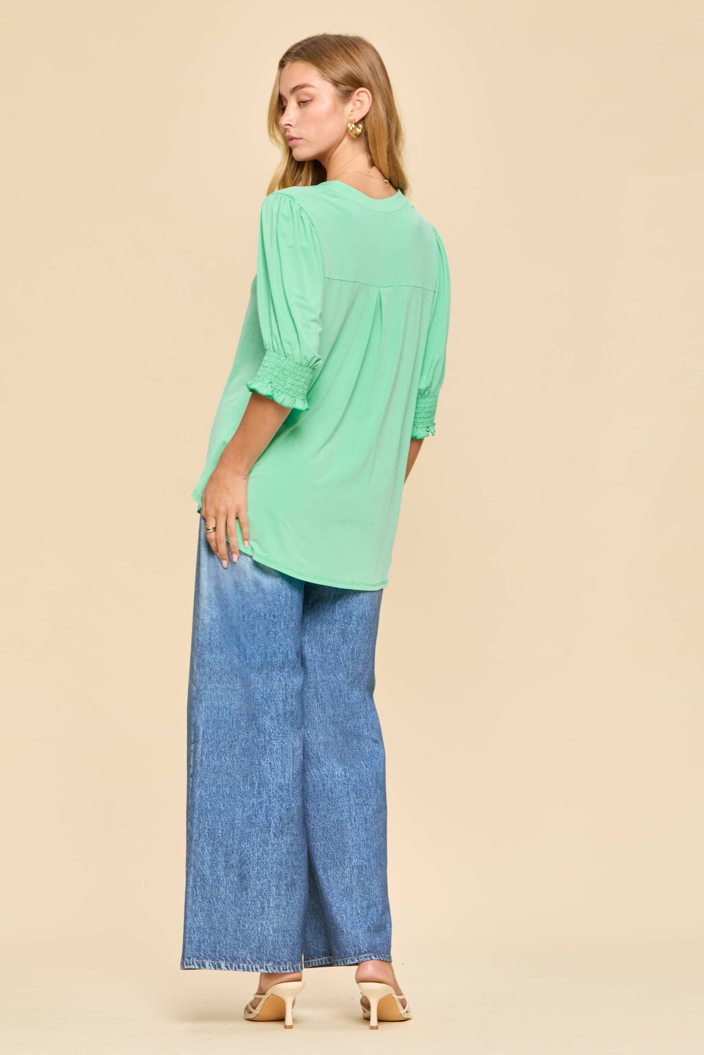 Smocked 3/4 Sleeve Lizzy Top