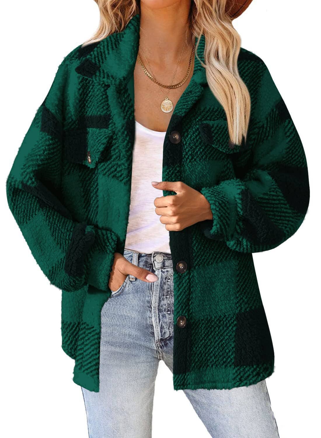 Plaid Sherpa Shacket Jacket Pockets