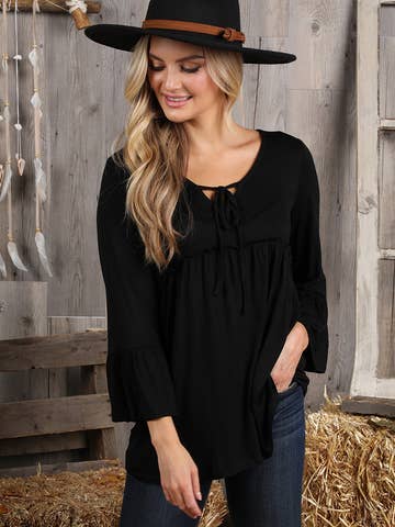 3/4 Sleeve with Neck String Detailed Top (multiple color choices)