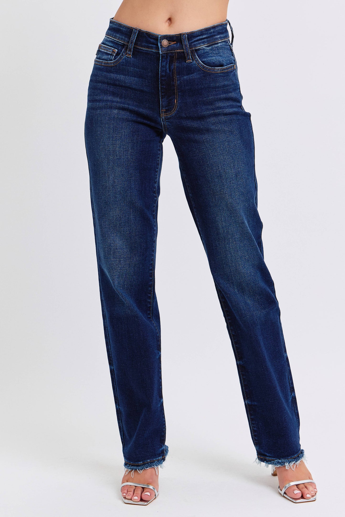 Judy Blue Mid Rise Straight Leg with Fray Hem (32" inseam)