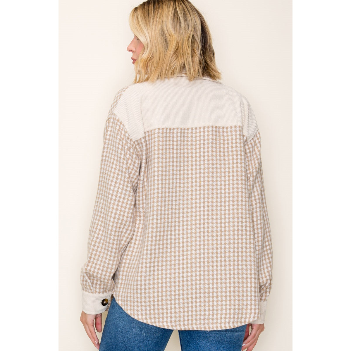 Color Contrast Button Down Checketer Shacket