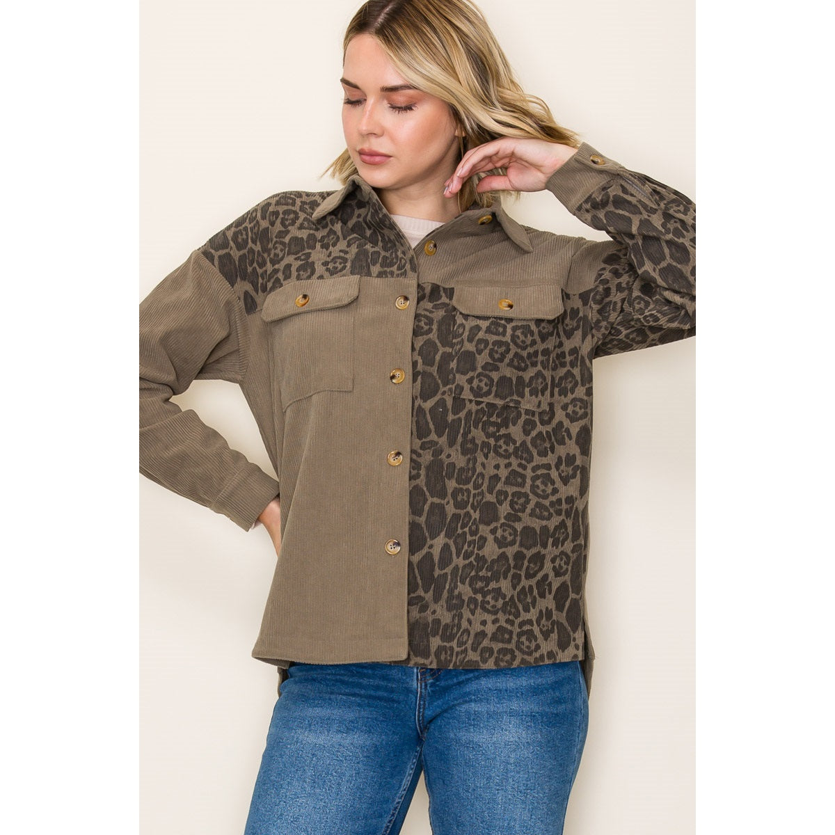 Leopard Mixed Corduroy Jacket