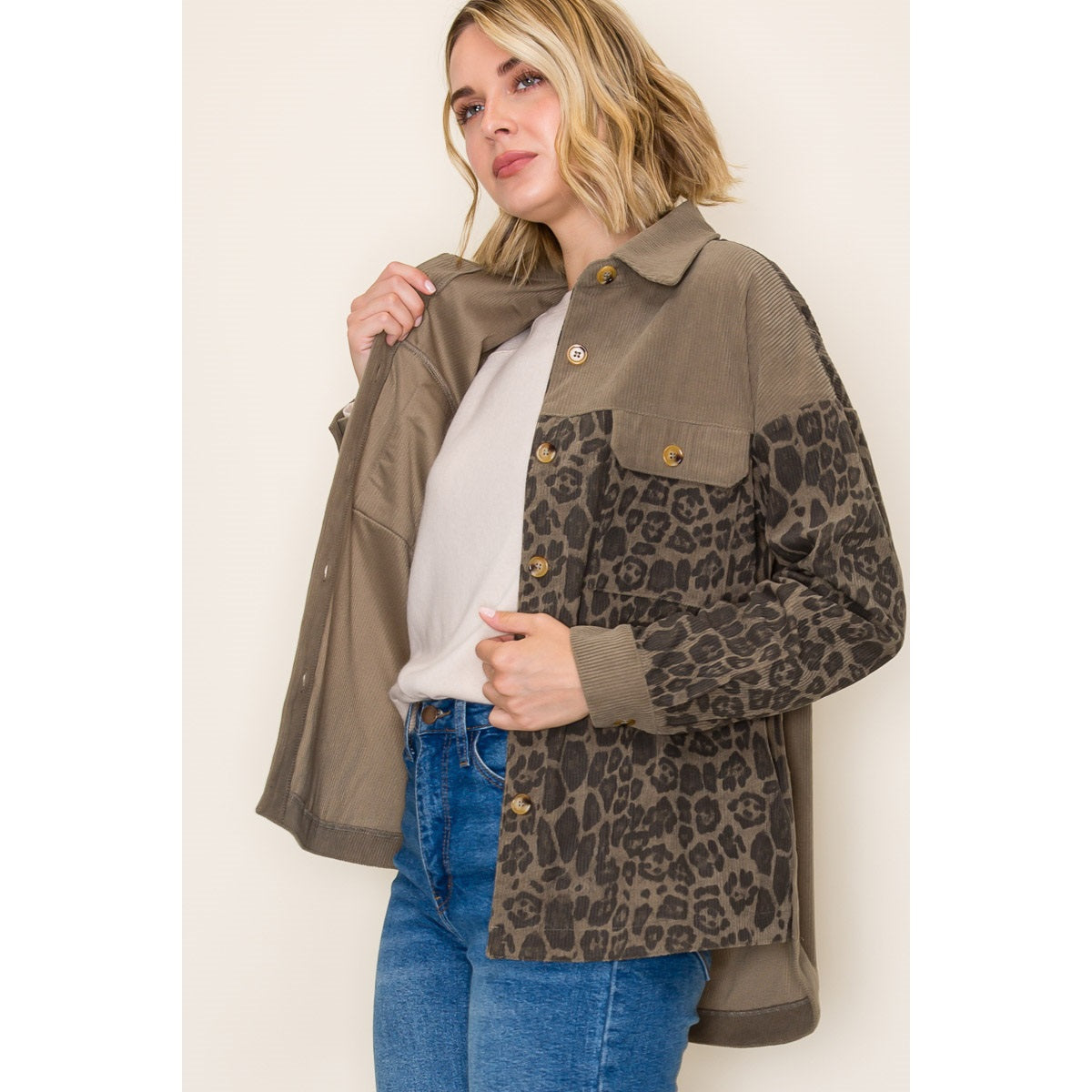 Leopard Mixed Corduroy Jacket