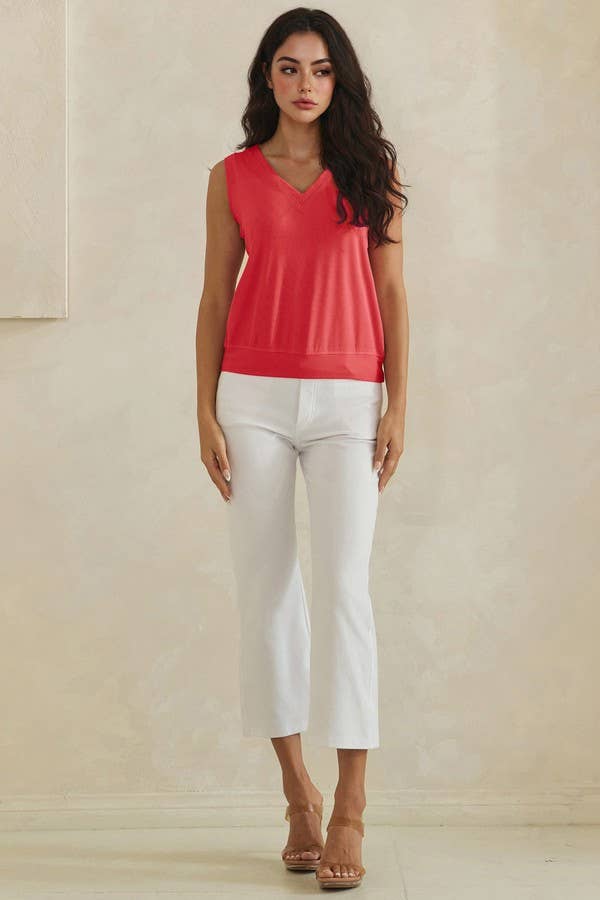 LuxeAir Ribbed Relaxed V-Neck Tank Top: Kelly Green / L