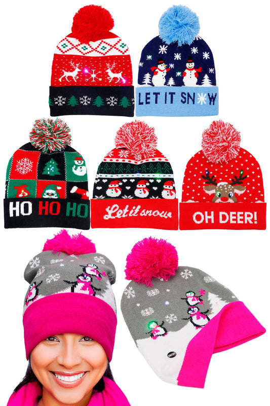 Christmas Festive LED Light-Up Cuffed Beanie