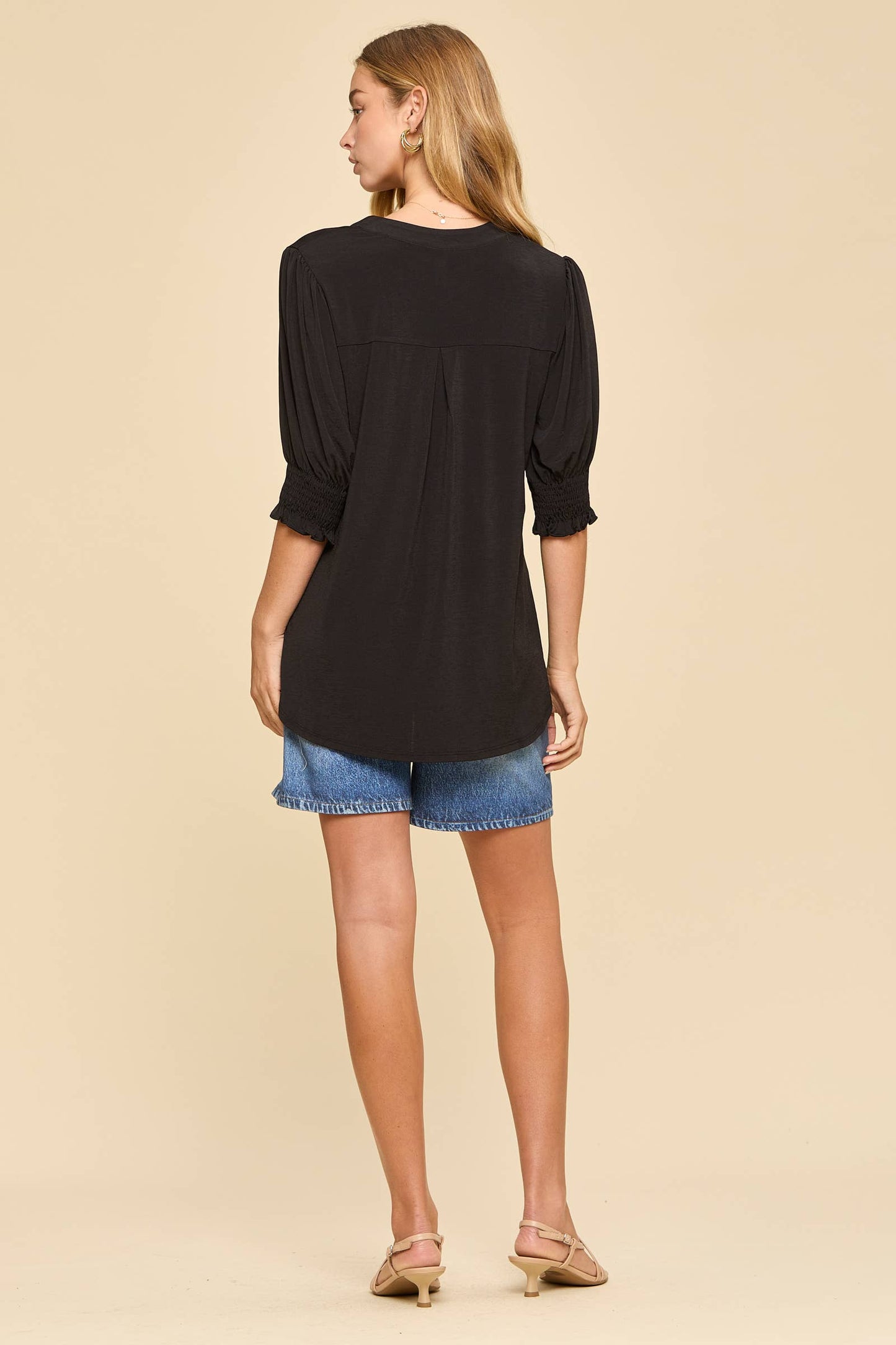 Smocked 3/4 Sleeve Lizzy Top