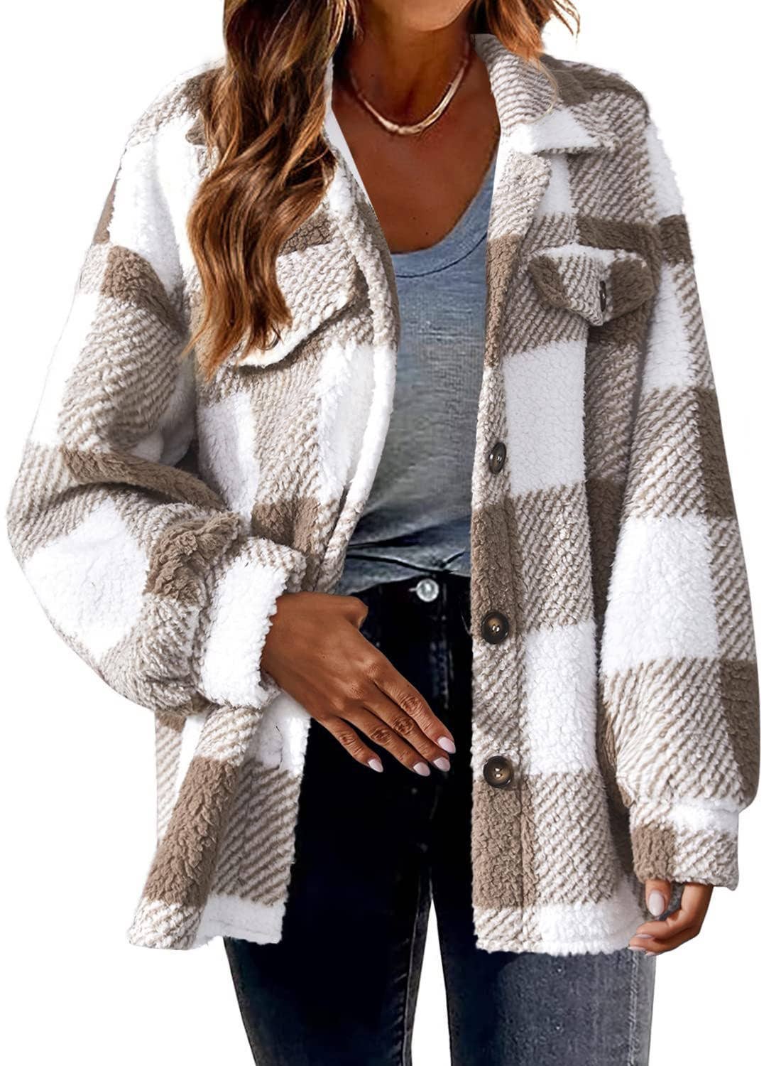 Plaid Sherpa Shacket Jacket Pockets