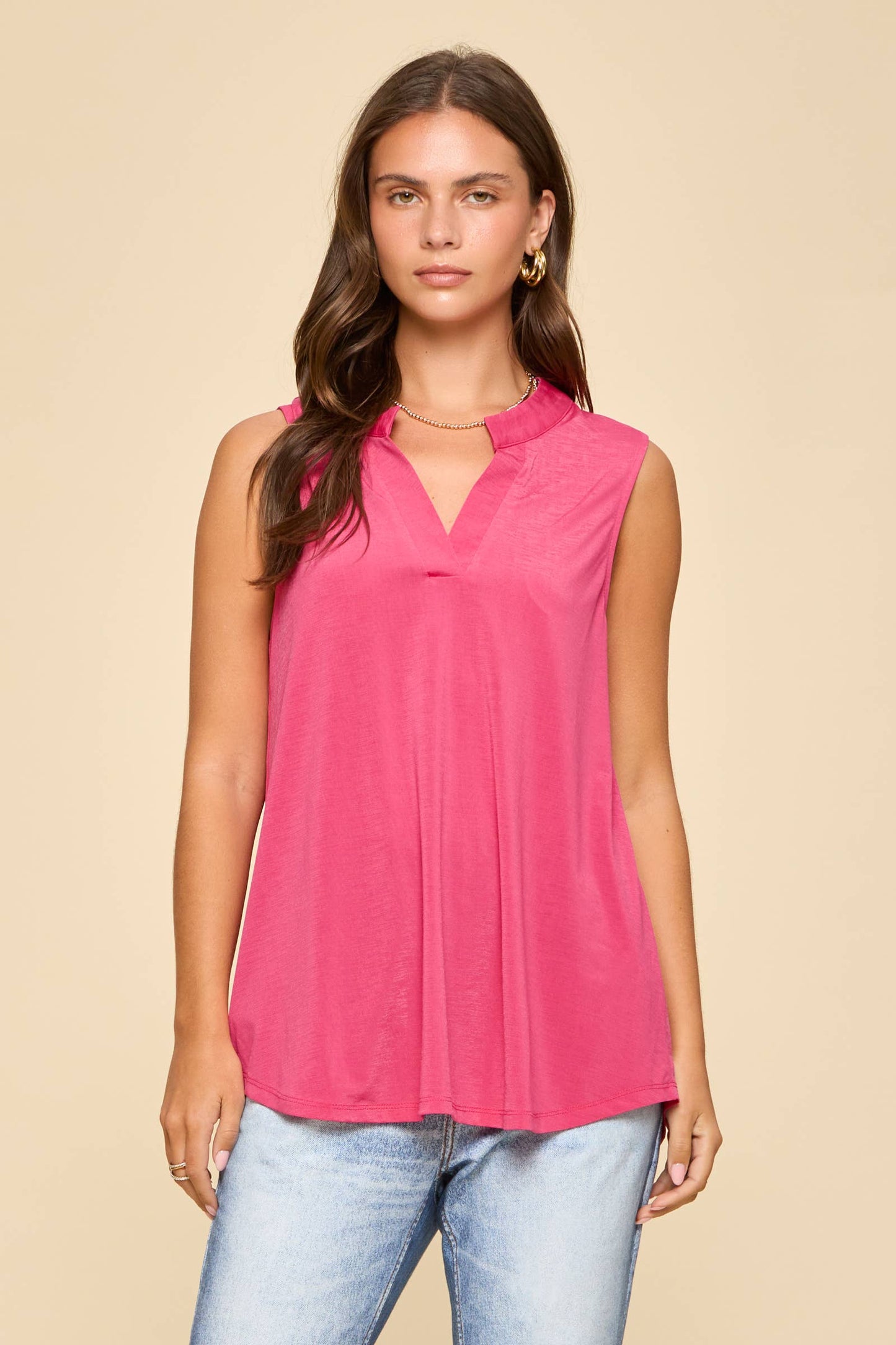 Solid Lizzy Mandarin Collar Sleeveless Top