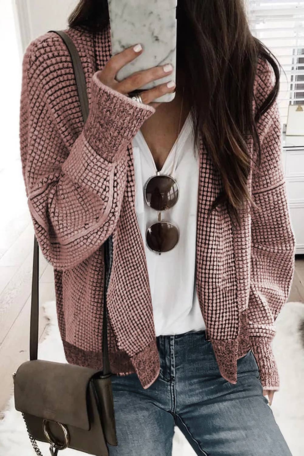 Contrast Trim Open Front Cardigan