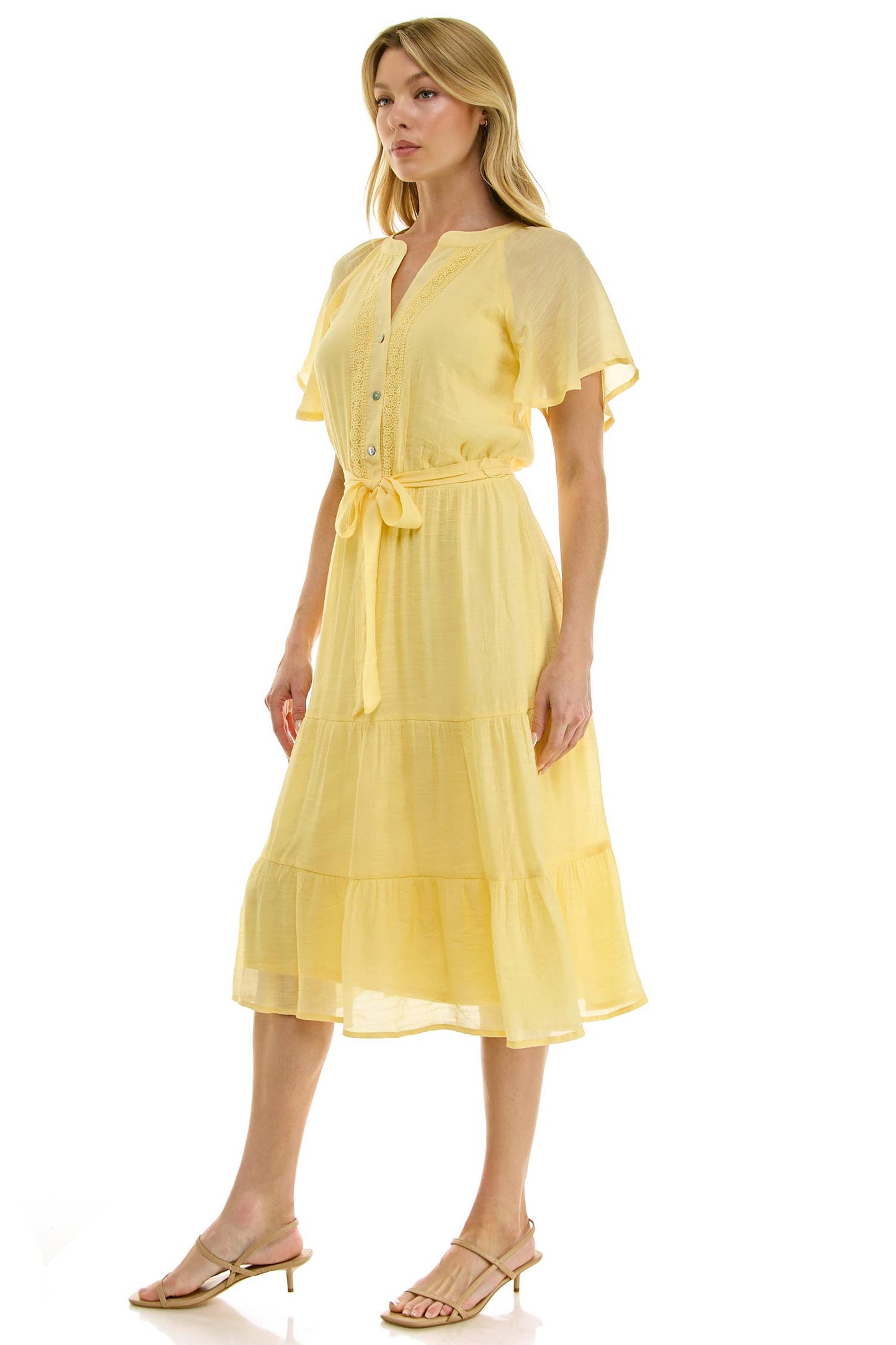 Papaya Glow Gauze Midi Dress with Trim Details