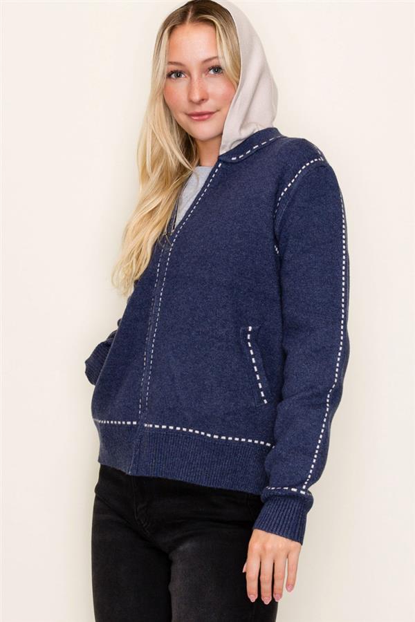 Sitched Zip Up Sweater Jacket