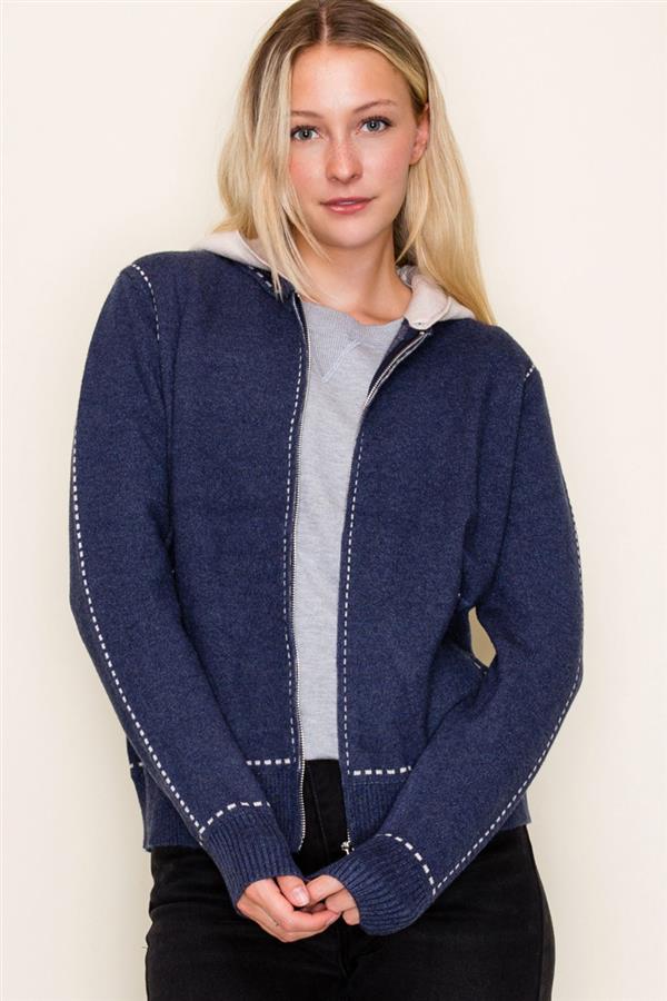 Sitched Zip Up Sweater Jacket