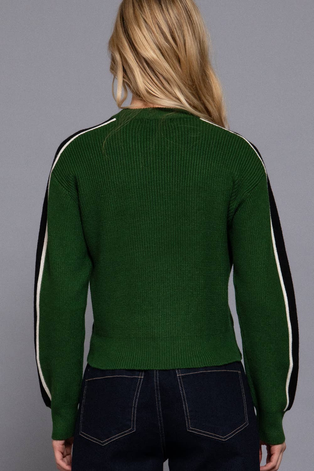 Long Sleeve Round Neck Stripe Detail Sweater