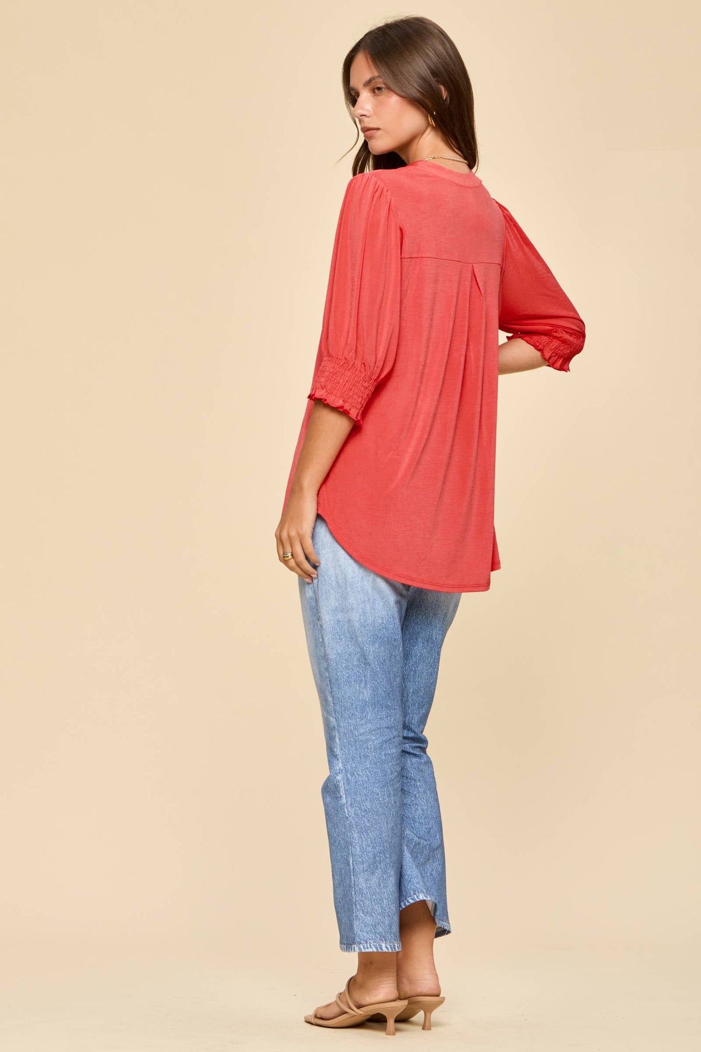 Smocked 3/4 Sleeve Lizzy Top