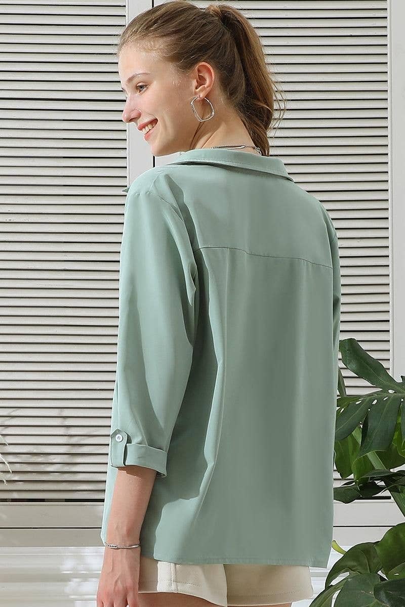 Johnny Collars 3/4 Sleeve Blouse Top With Pockets