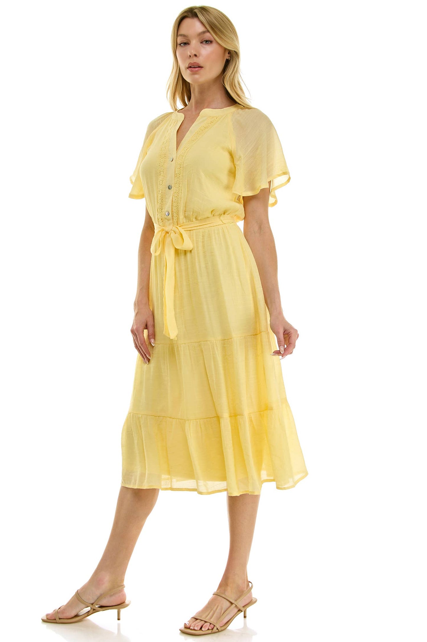 Papaya Glow Gauze Midi Dress with Trim Details