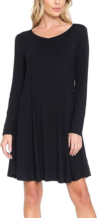 Women Long Sleeve Tunic Dress (Black)