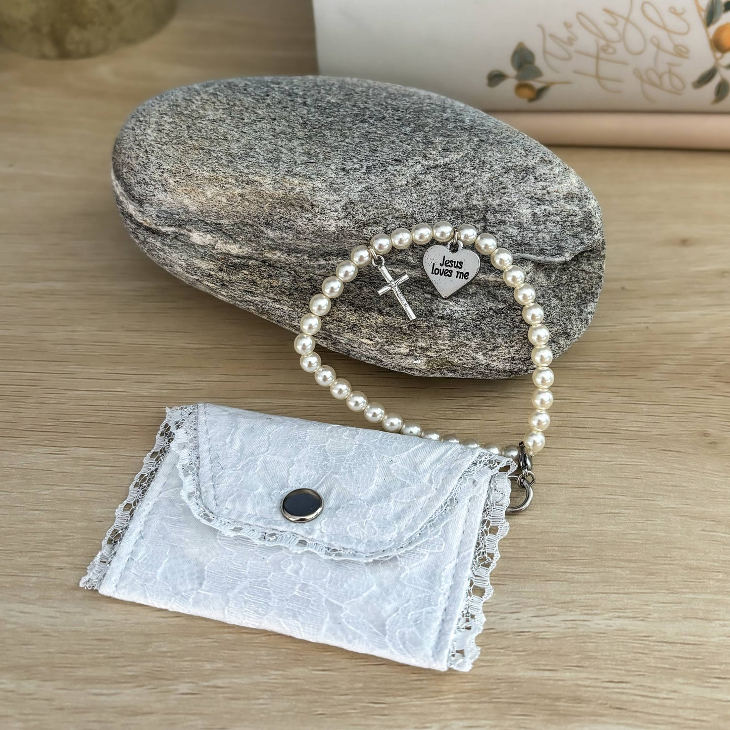 First Communion Mini Purse & Pearl Bracelet