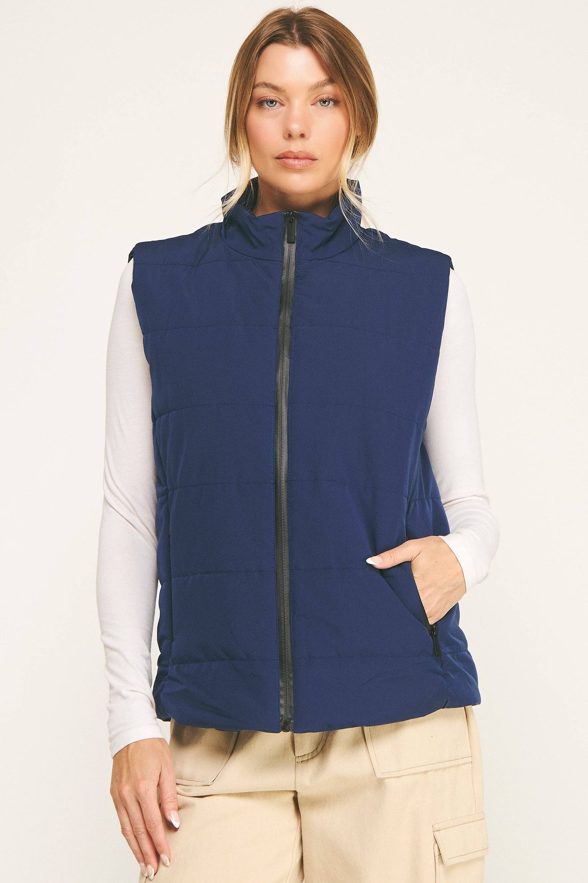 Contrast Zip Cropped Puffer Vest (variety of colors)