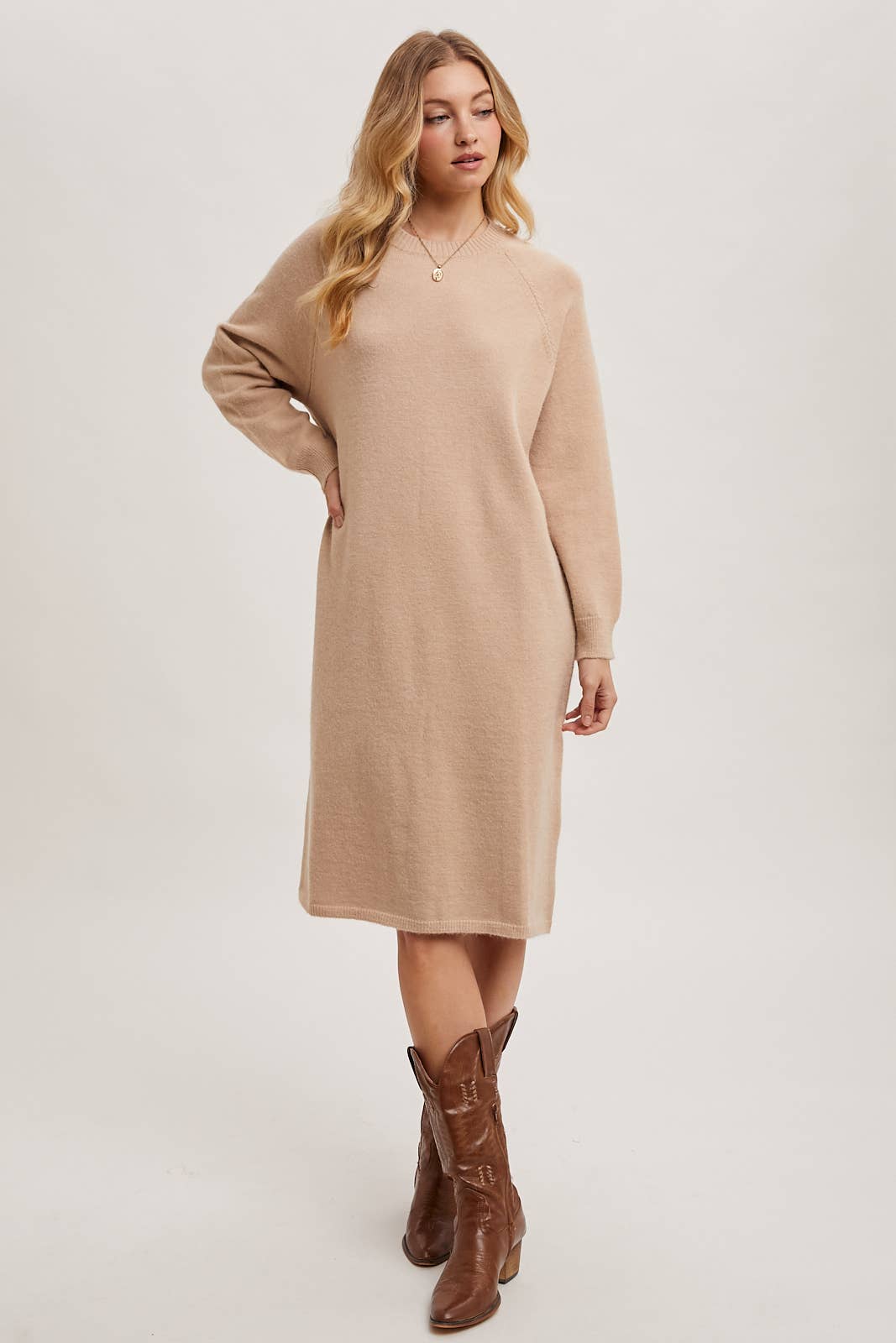 Basic Knit Sweater Midi Dress (Beige)