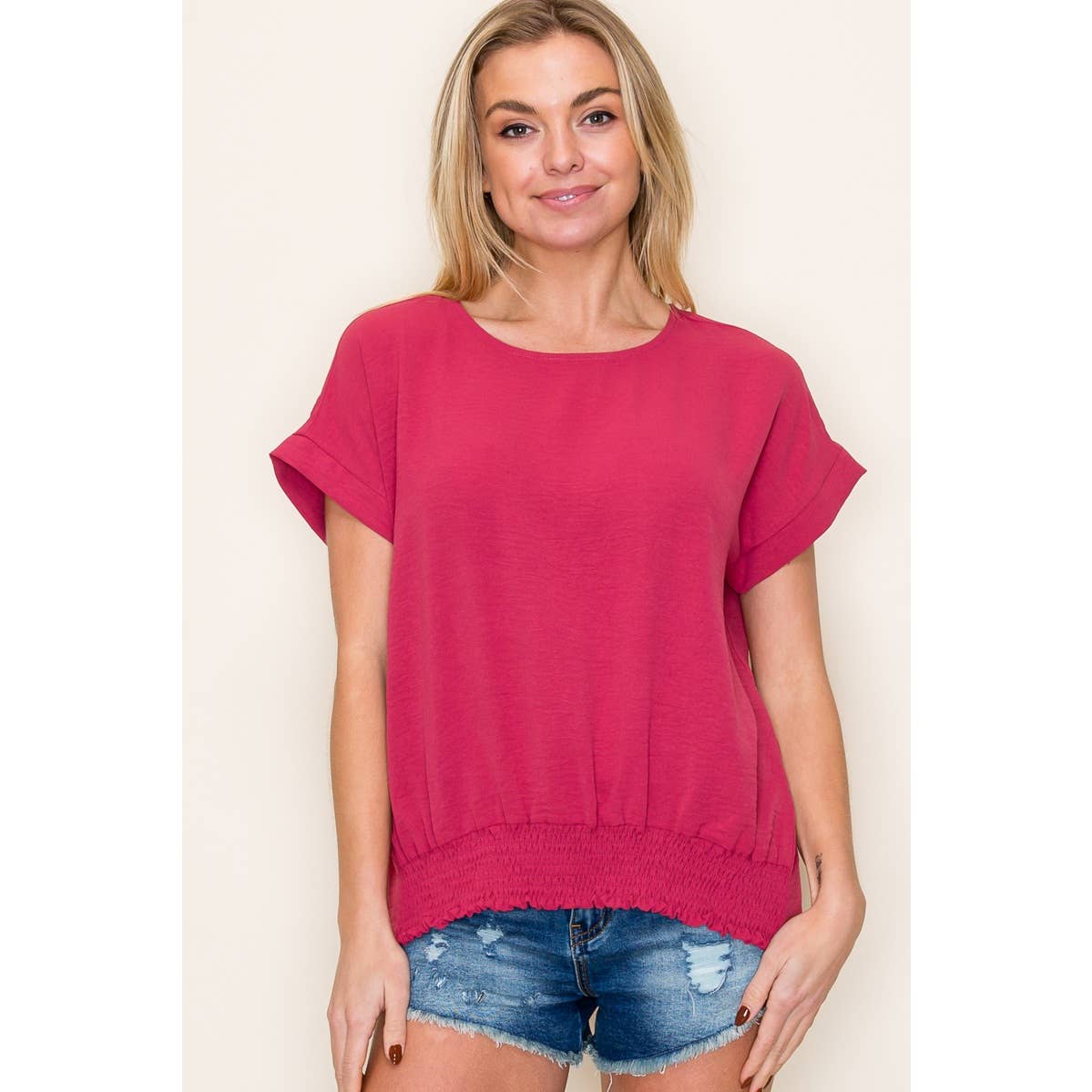 Solid Color Crinkled Top