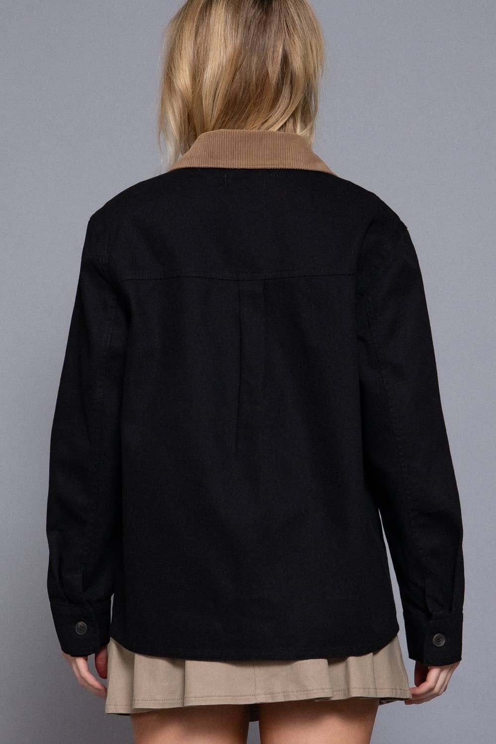 Long Sleeve Corduroy Collar Detail Cotton Twill Work Jacket
