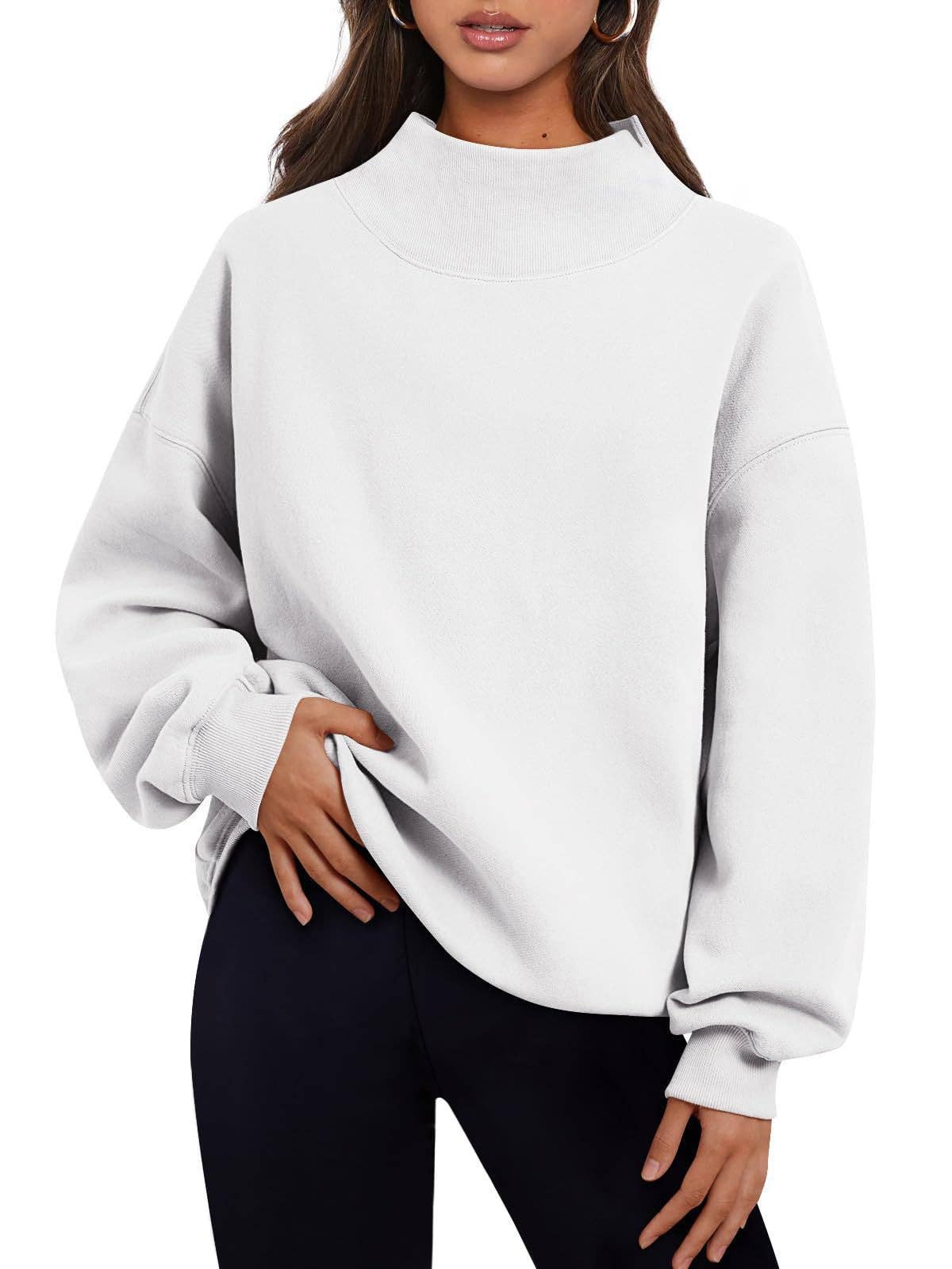 Oversized Mock Neck Fleece Pullover Sweatshirt
