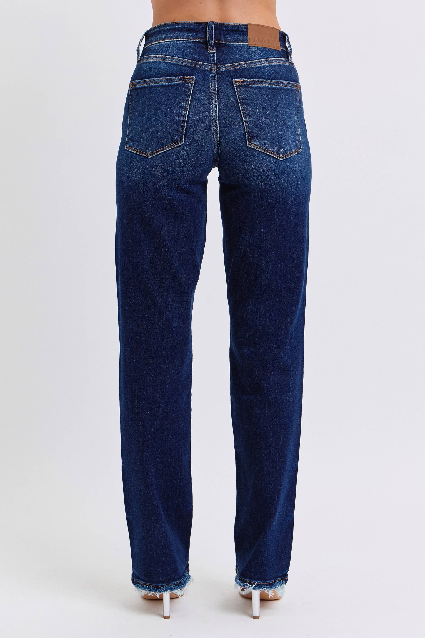 Judy Blue Mid Rise Straight Leg with Fray Hem (32" inseam)