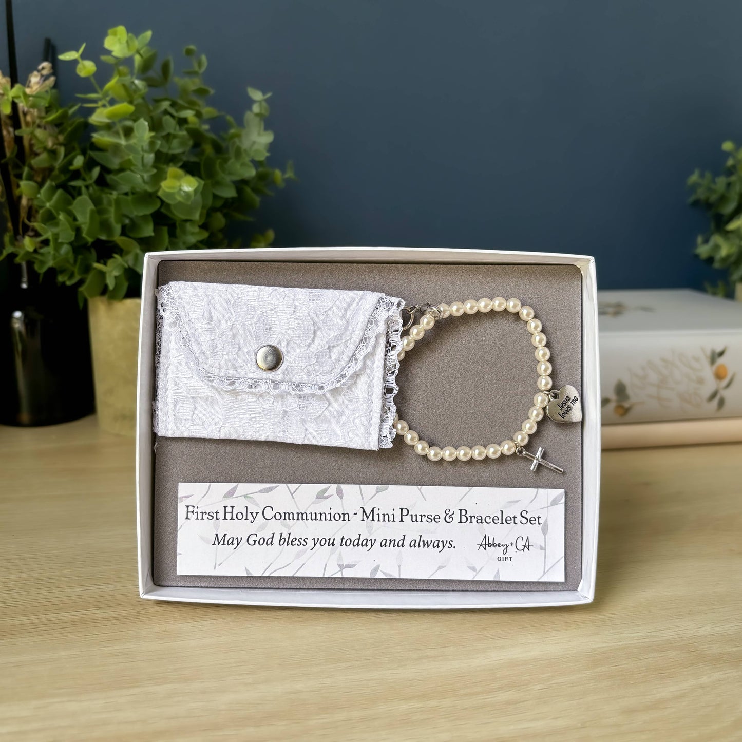 First Communion Mini Purse & Pearl Bracelet