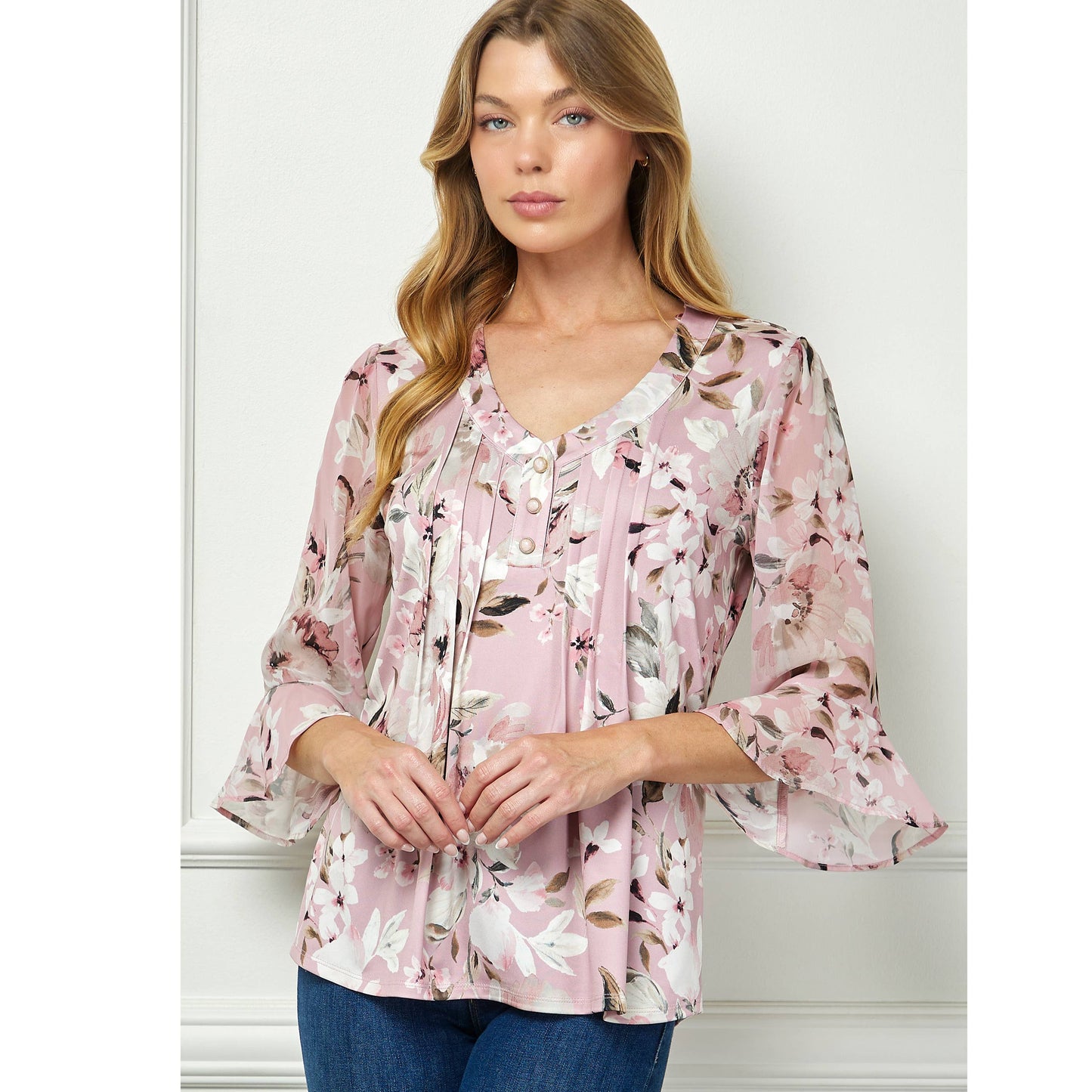 Everbloom Pleased Blouse w/ Chiffon Flare Sleeves