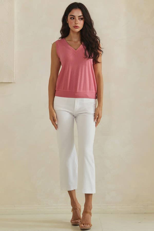 LuxeAir Ribbed Relaxed V-Neck Tank Top: Kelly Green / L