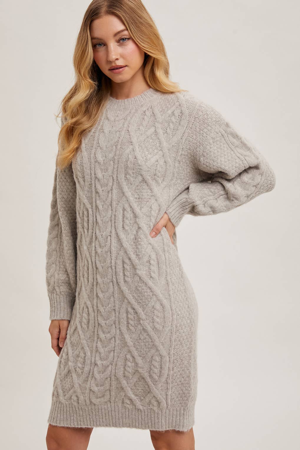 Cable Knit Sweater Midi Dress (Birch)