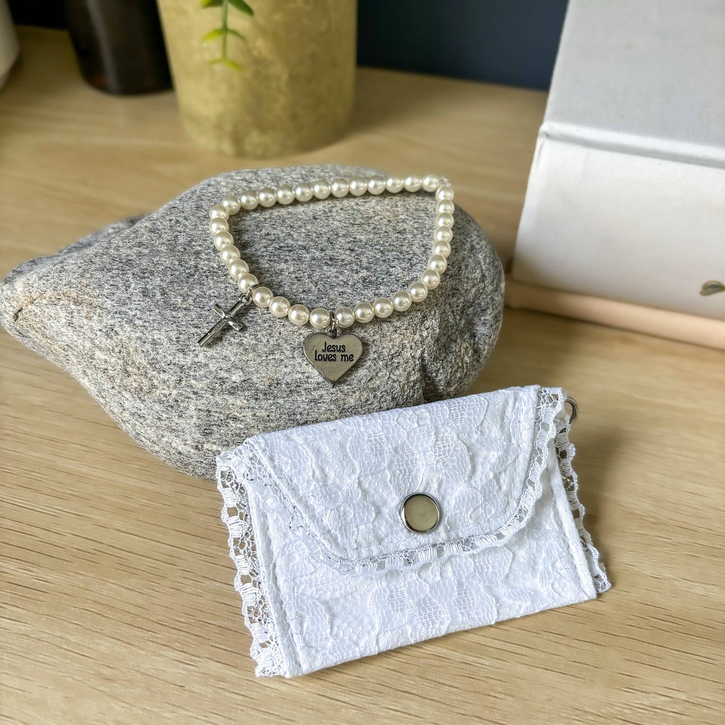 First Communion Mini Purse & Pearl Bracelet
