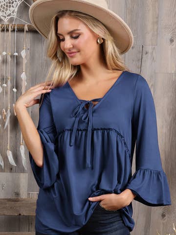 3/4 Sleeve with Neck String Detailed Top (multiple color choices)