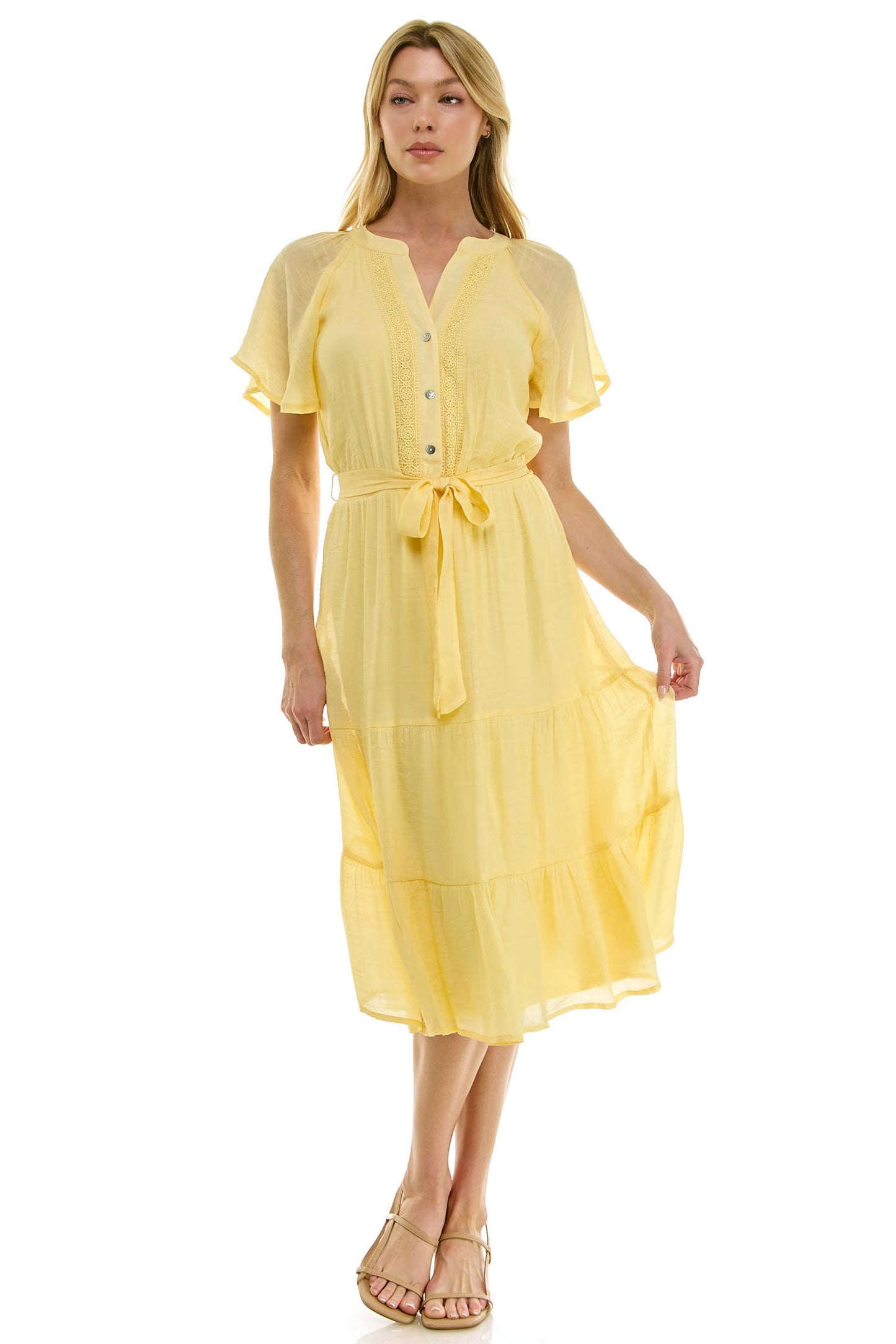 Papaya Glow Gauze Midi Dress with Trim Details