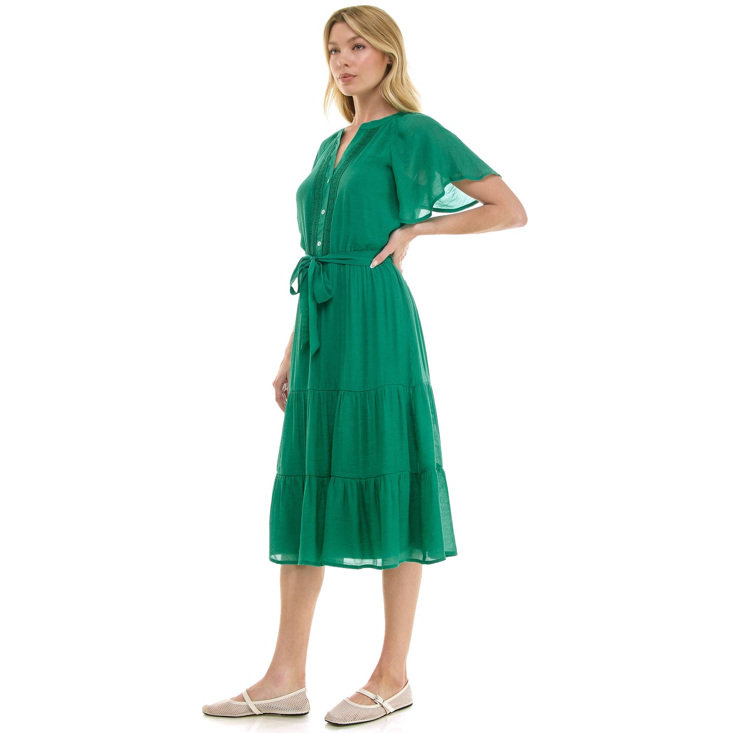 Papaya Glow Gauze Midi Dress with Trim Details