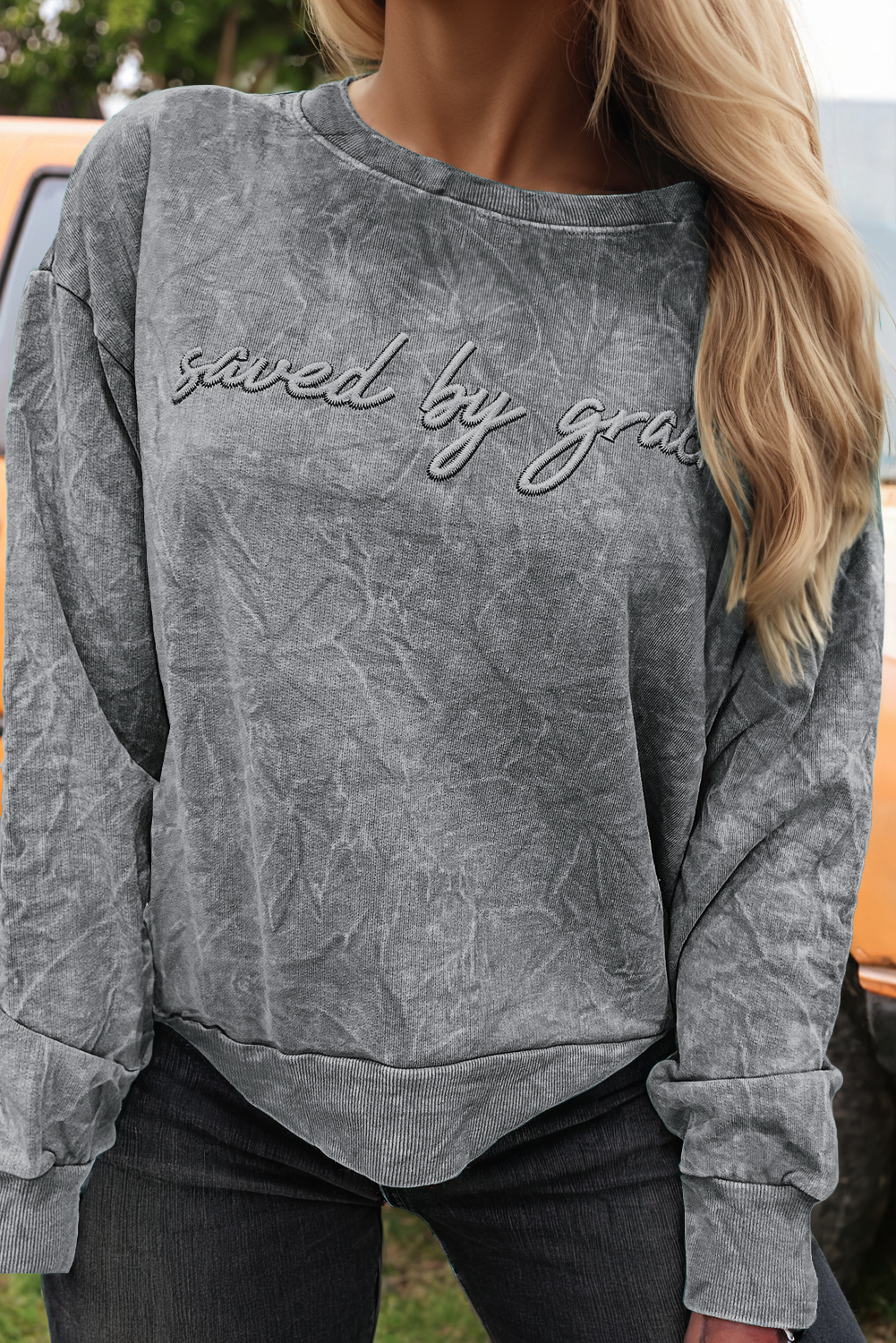 Saved by Grace Mineral Wash Loose Sweatshirt