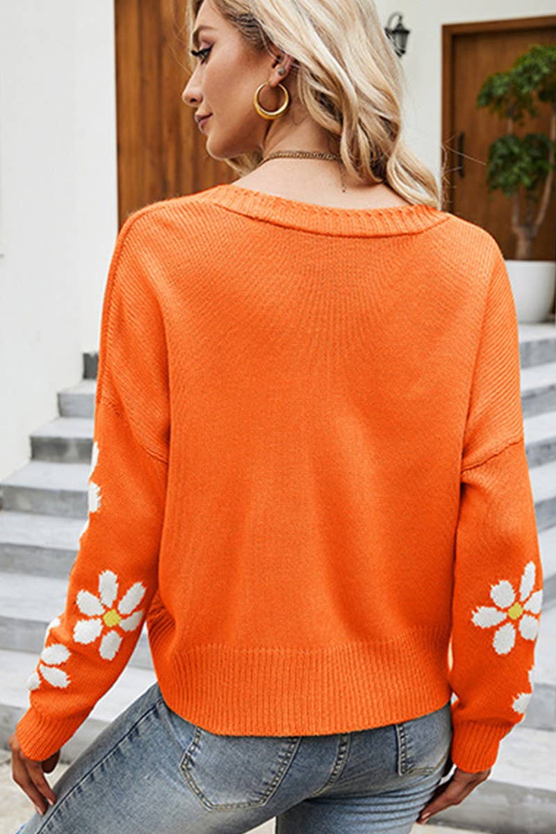 Flower Print Button Up Knit Cardigan