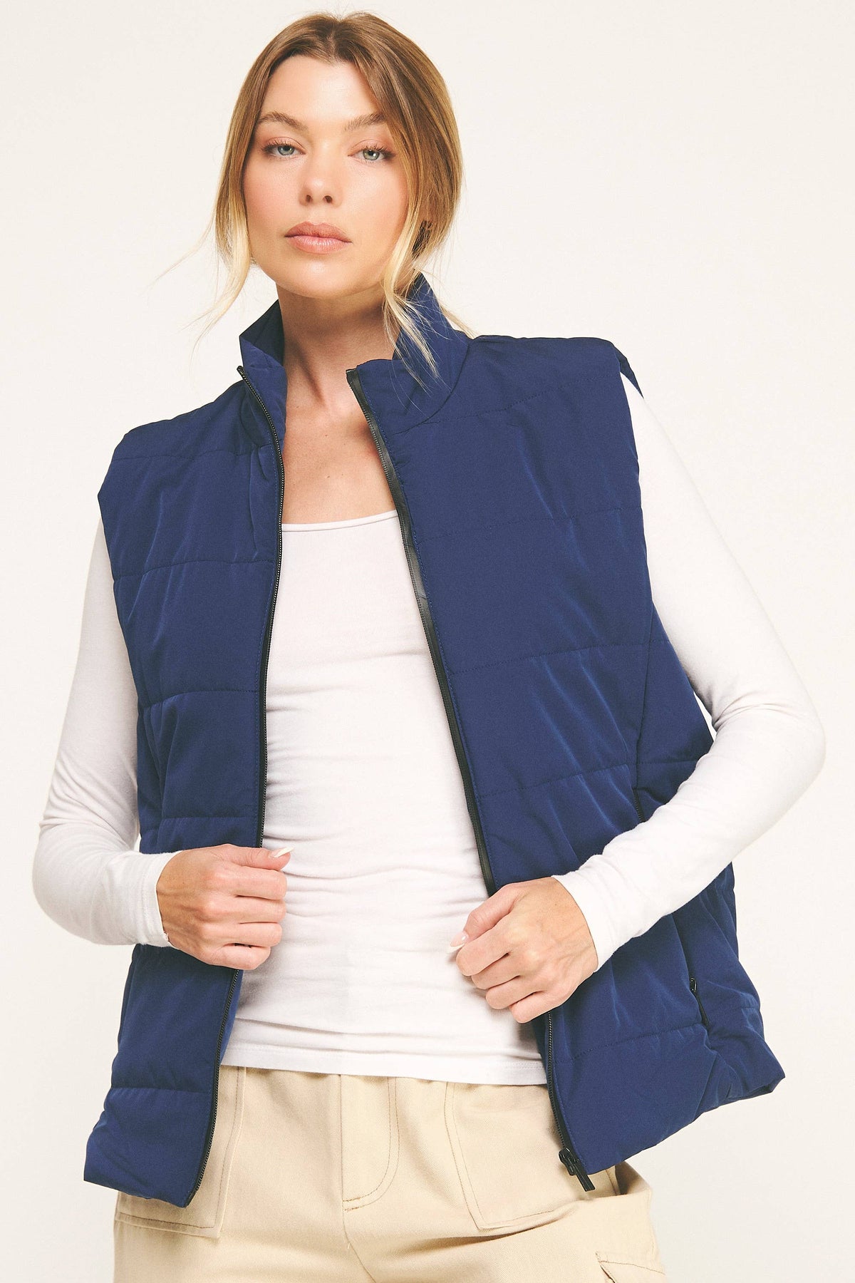 Contrast Zip Cropped Puffer Vest (variety of colors)