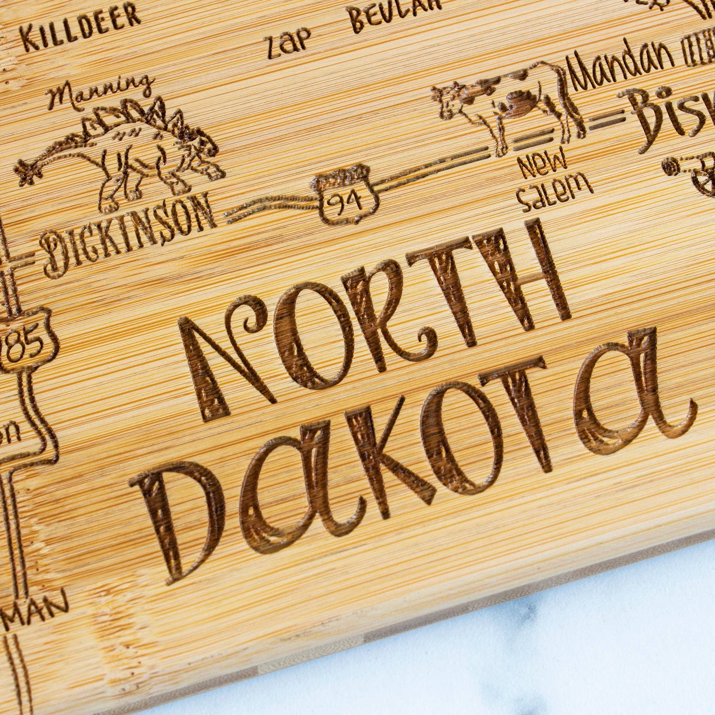 Destination North Dakota Cutting Board with Engraved Artwork