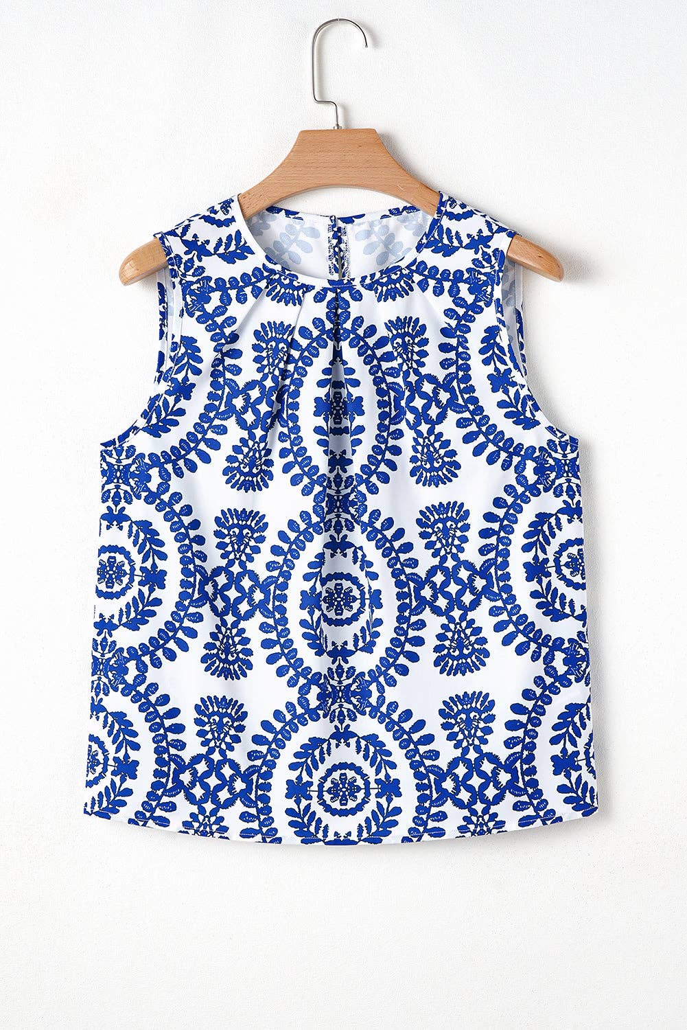 Marilyn Vintage Pin Tuck Crew Neck Tank Top
