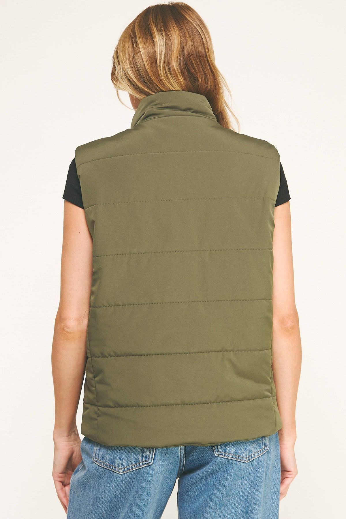 Contrast Zip Cropped Puffer Vest (variety of colors)